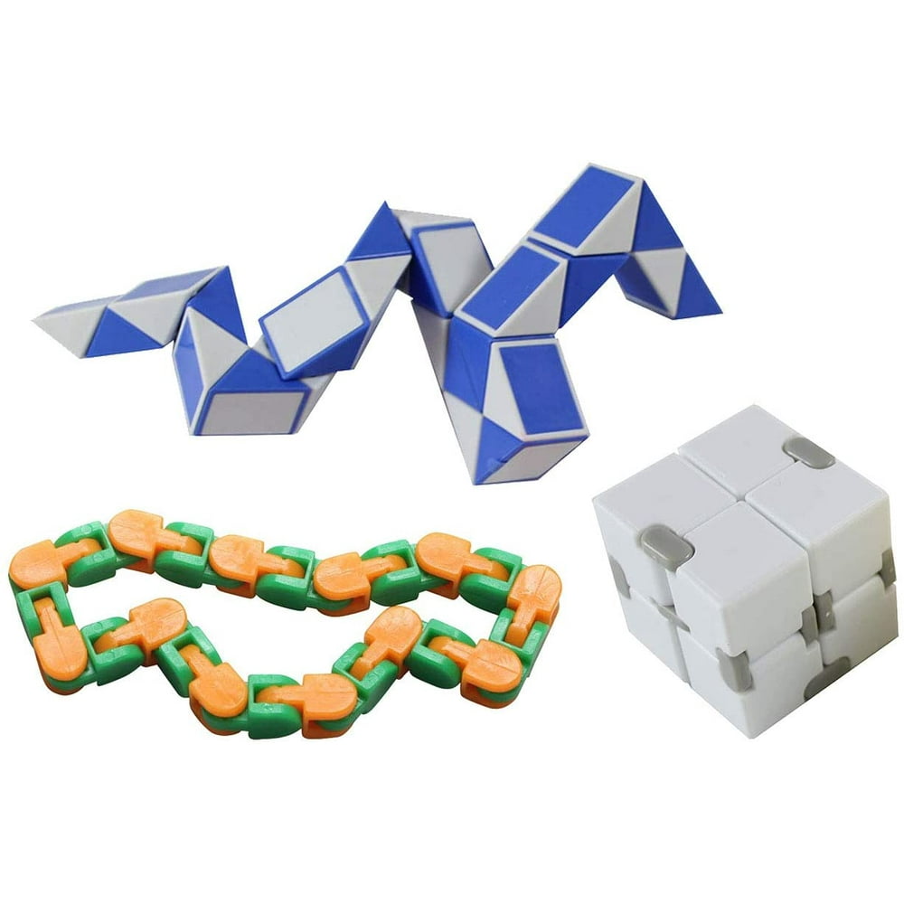 Fidget Set of 3 - Wacky Tracks, Twist Snake, Infinity Cube - Fidget Toy - - ADD Anxiety