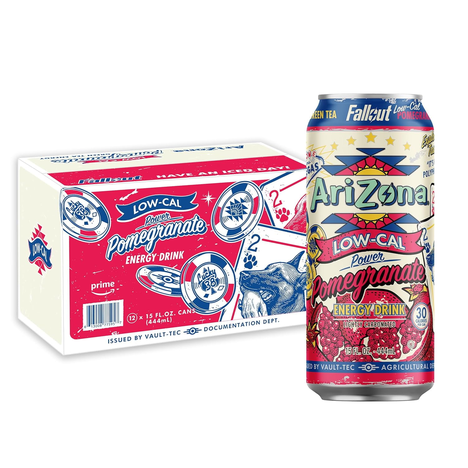 AriZona x Fallout Pomegranate Green Tea Energy Drink  Low Calorie, 15 fl oz, 24 Pack, 190mg Caffeine