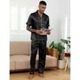 thumbnail image 3 of Silk Satin Pajama Sets for Men Short Sleeve Button-Down Pajamas for Men 2 Piece Men Silk Sleepwear Set Mens Satin Loungewear Sets with Long Pants, S-XXL, 3 of 13
