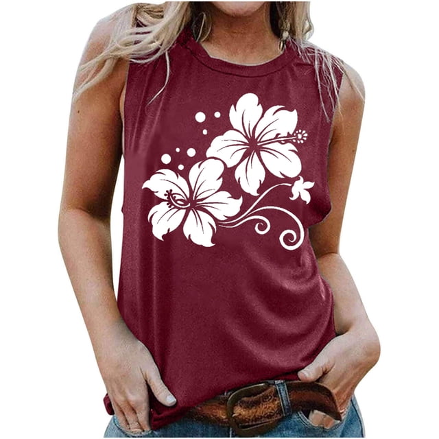 LSLJS Blouse Sans Manches Imprimée Mode Décontractée pour Femmes Col Rond Sexy Pull-Over Slim, Débardeurs pour Femmes
