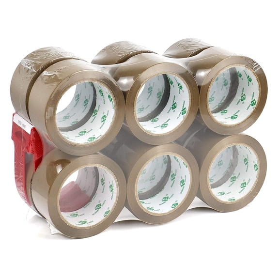 Brown Packing Tape Refills, Heavy Duty 12Rolls with 1 Dispenser for Packaging, Shipping and Moving, 2.4Mil 1.88 Inch x 60 Yard