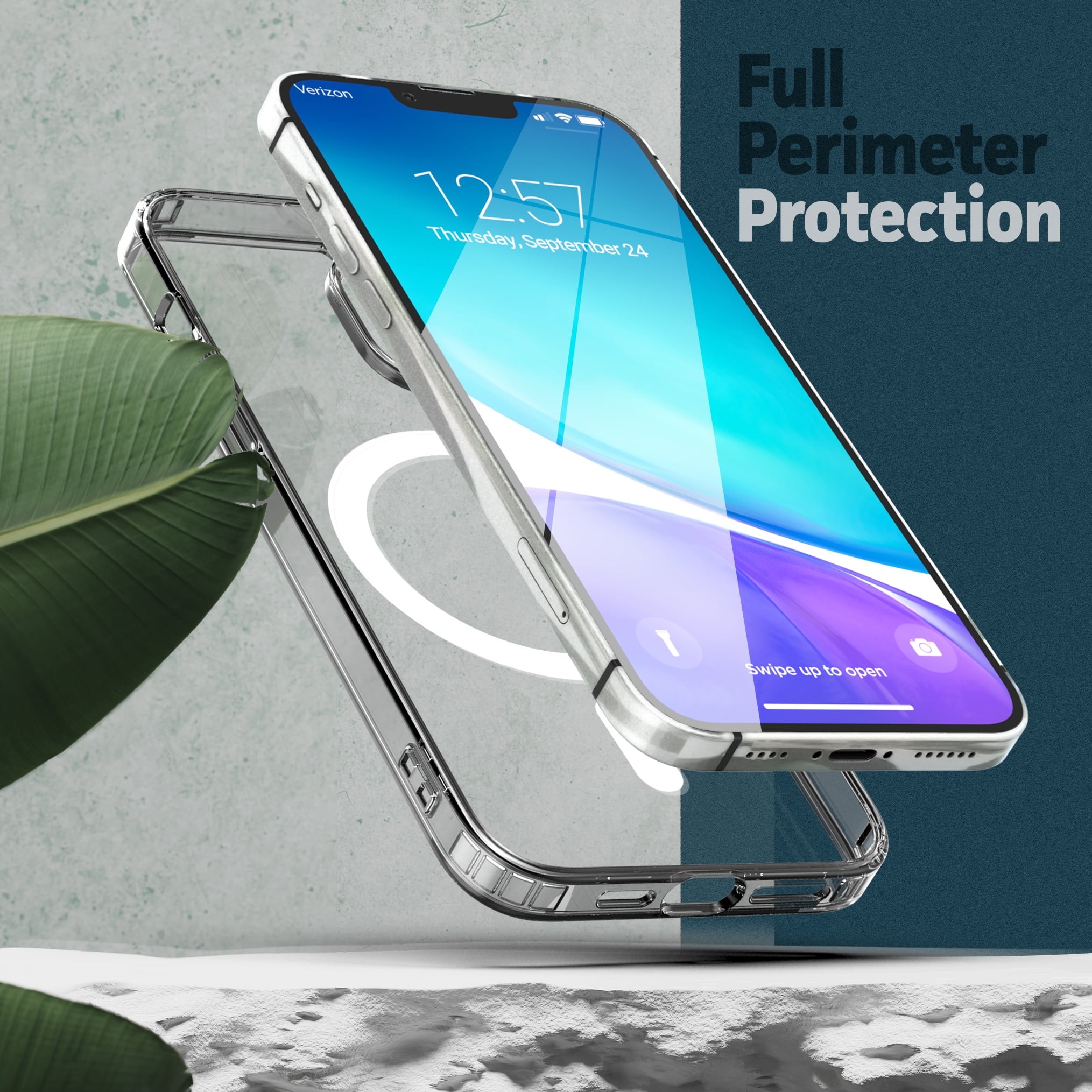 Encased Magnetic Case Designed for iPhone 14 PLUS Case with Belt Clip Holster, Compatible with MagSafe (Crystal Clear)