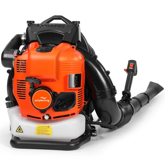 JellyMoving 75.6CC 4-Cycle 900CFM 237MPH Backpack Leaf Blower Gas Powered, No Oil Mixing Needed, Large Capacity Air Filter, Cruise Control, Heavy Duty Yard Blower, Gas Leaf Blower for Lawn Care