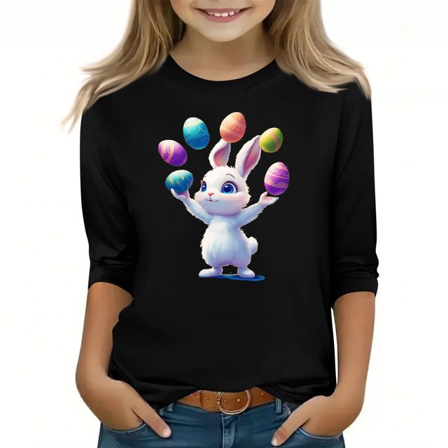 Lovzfmll T-Shirt Unisexe à Manches 3/4 pour Enfants, Col Rond Décontracté pour Petites Filles 140