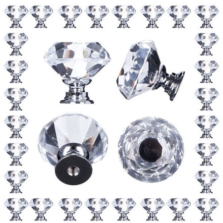 Crystal Drawer Cabinet Knobs 32 Pack 1-1/4 inch Pulls-Finish Silver