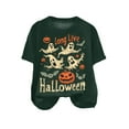 thumbnail image 3 of felwors Womens Fall Pumpkin Shirt Cute Ghost Spooky Short Sleeve Witch T-Shirts Halloween Graphic Tees Dark Green, L, 3 of 3
