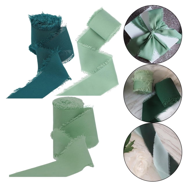 3 de Cinta de Seda de Gasa con Flecos de 2.0 In X 5.0 Ft para Regalos , serie verde 5m perfecl cinta de envolver