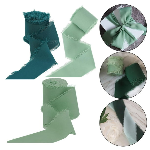 3 piezas de cinta de seda de gasa con flecos, cinta de bordes deshilachados de 2 "x 5yd para decoraciones, envoltorios de regalos, ramos de novia, día serie verde Baoblaze cinta de envolver