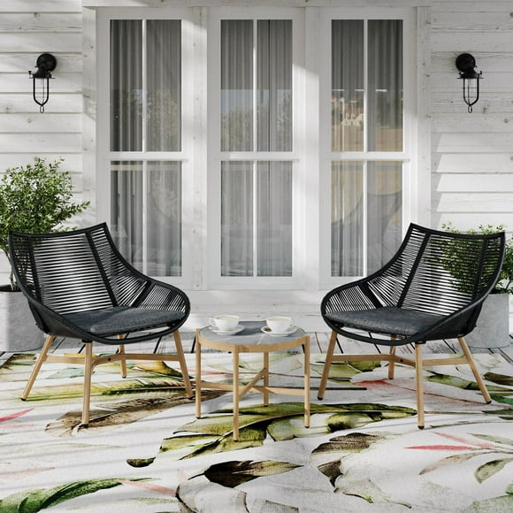 HOMETRENDS Skyler 3-Piece Patio Chat Set - Black, Handwoven wicker