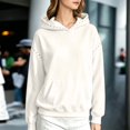 thumbnail image 2 of Trendfront Womens Studded Hoodies Solid Long Sleeve Hooded Sweatshirt Kangaroo Pocket Drop Shoulder Ribbed Casual Pullover Top, 2 of 6