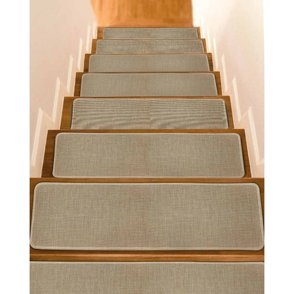 Brown Farmhouse Non-Slip Stair Treads for Wooden Steps, 10 Pack-8x30in Carpet Stair Mats with Adhesive Backing, Noise-Reducing Step Covers for Indoor Stairs, Easy to Install & Residue-Free