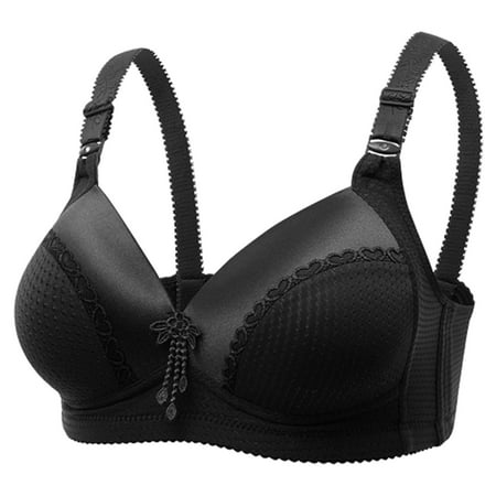 

JGGSPWM Woman s Embroidered Glossy Comfortable Breathable Bra Underwear No Rims Black L