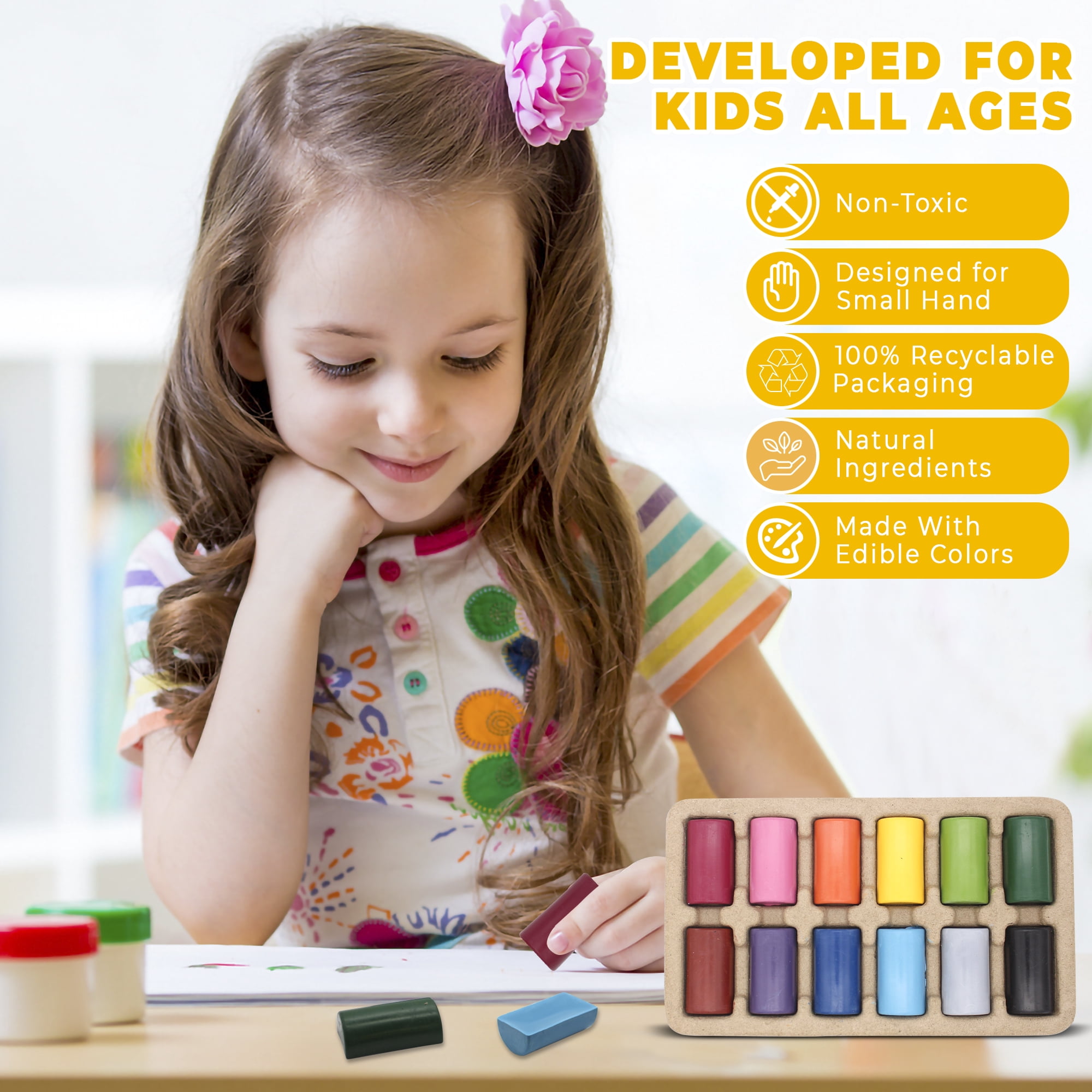 Lucky Art Natural Beeswax Crayon 12 Colors, Toddler Crayons, Non Toxic, Safe for Toddlers, Kids and Children, 12 Piece Count