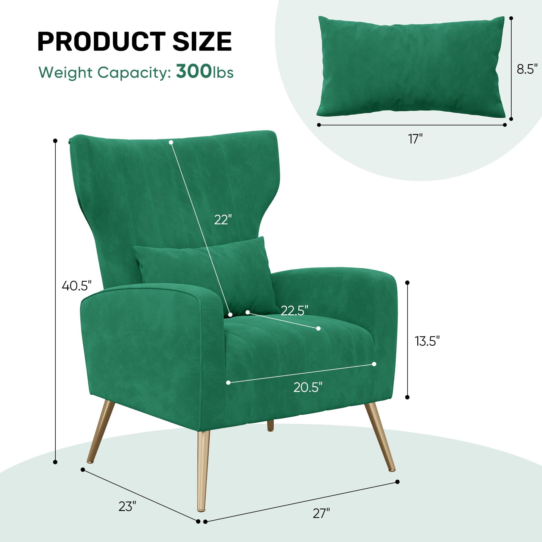 MOONMISS Velvet Accent Chair for Living Room, Modern Arm Chair with Pillow, Single Sofa Lounge Chair for Bedroom & Reading Room,Green