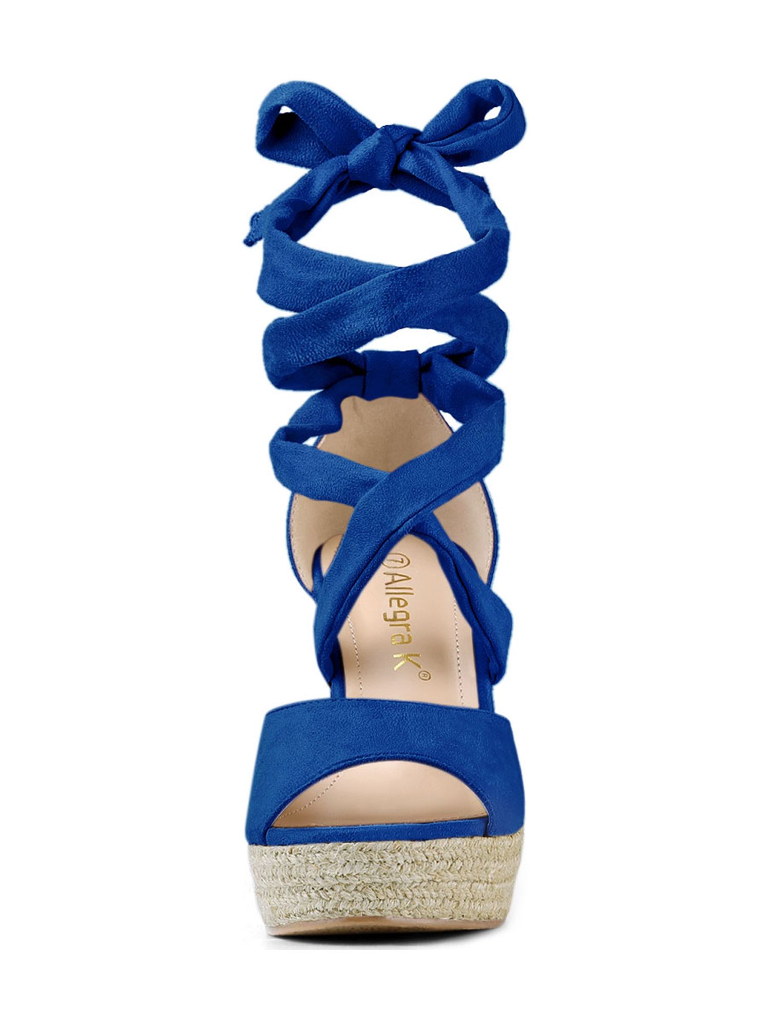 DARING DIVA Women's Lace Up Espadrilles Platform Wedges Sandals Deep Blue 6
