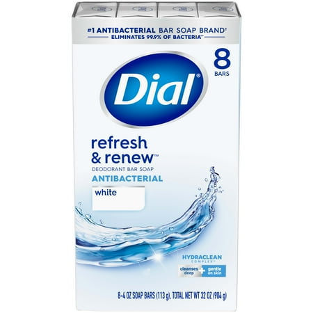 Dial Antibacterial Bar Soap, Refresh &Amp; Renew, White, 4 Oz, 8 Bars