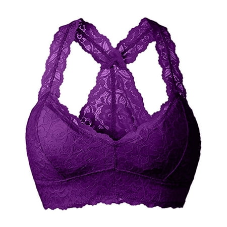 

eczipvz Lingerie for Women Women s Halter Neck Lace Hollow Out Back Lace Bra Deep V Scalloped Strappy Bralette Purple 4XL
