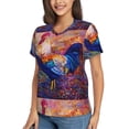 thumbnail image 5 of Yiaed Rooster Oil Painting Print Women's T Shirt V-Neck Short Sleeve Shirt Casual Breathable Tee Summer Tops-3X-Large, 5 of 5