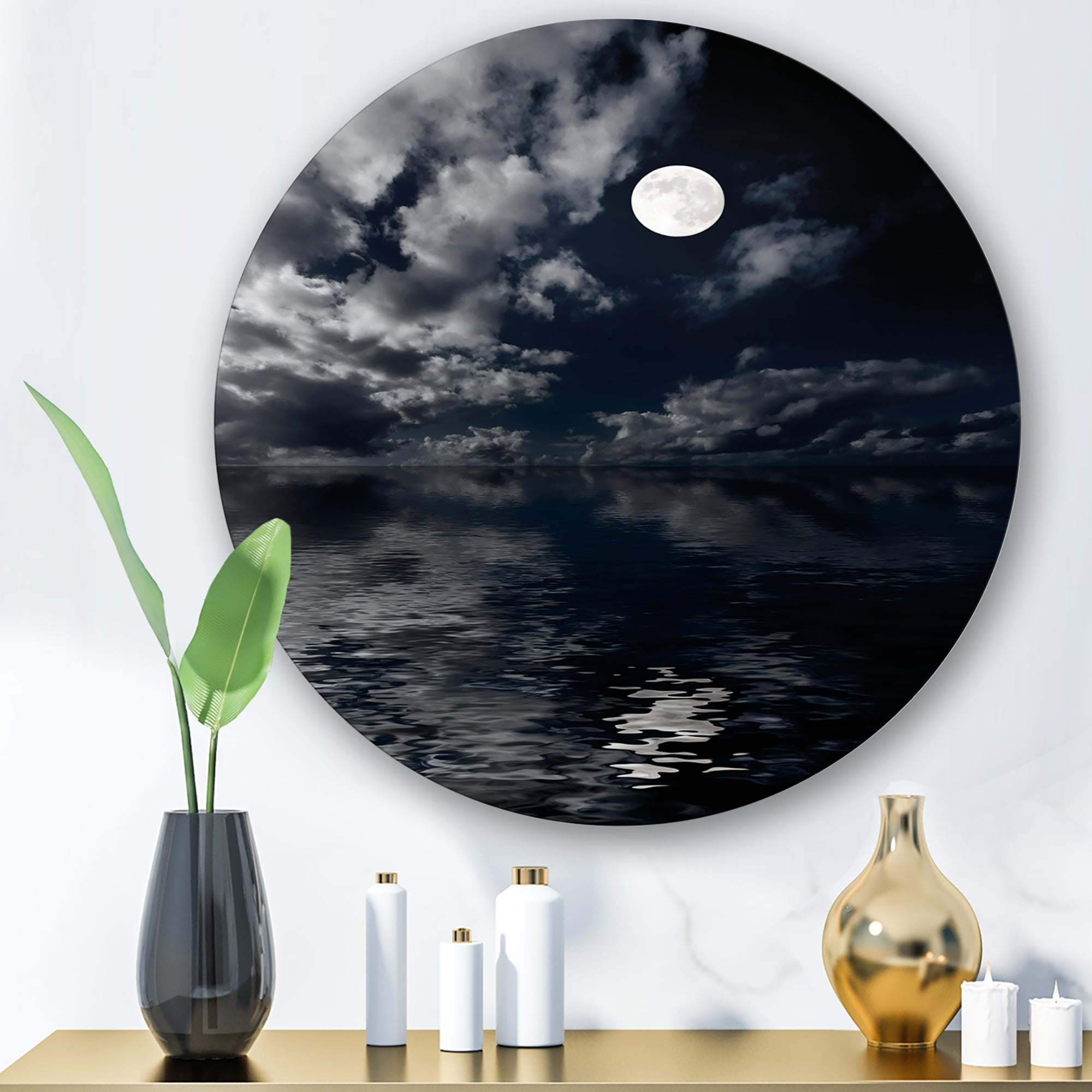 Full Moon Night in Cloudy Sky IV 11 in x 11 in Painting Art Prints, by Designart