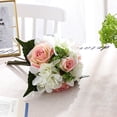 thumbnail image 3 of Billuyoard Ramo de flores artificiales, cabezas de Hortensia falsas, rosas, hogar, ramo de simulación DIY para decoración de exhibición de boda Decoración Rosa claro, 3 of 6