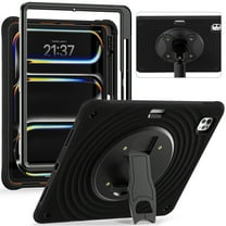 Dteck for iPad Pro 13 Inch Case 2024 M4 (7th Generation), Heavy Duty Shockproof Protective Case with 360° Rotating Stand, Shoulder Strap and Pen Holder,Black