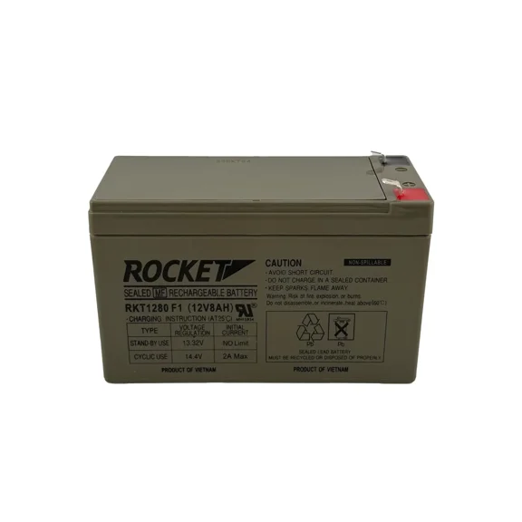 ROCKET RKT1280 12V 8Ah Sealed Lead Acid (SLA) Rechargeable Battery – F1 Terminal – AGM, Maintenance-Free, Backup Power for UPS, Alarm, and Security Systems