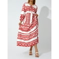thumbnail image 5 of Michellecmm Women Geometric Print Long Dress, V-neck Puff Long Sleeve Loose Fashion Dress, 5 of 9