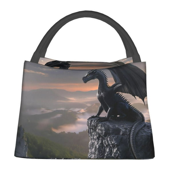 Fotbe Black Dragon Cliff Dawn Bolsa Térmica Portátil con Estampado, Bolsa de Entrega de Alimentos Aislada, Bolsa Reutilizable de Gran Capacidad para Comidas y Supermercado