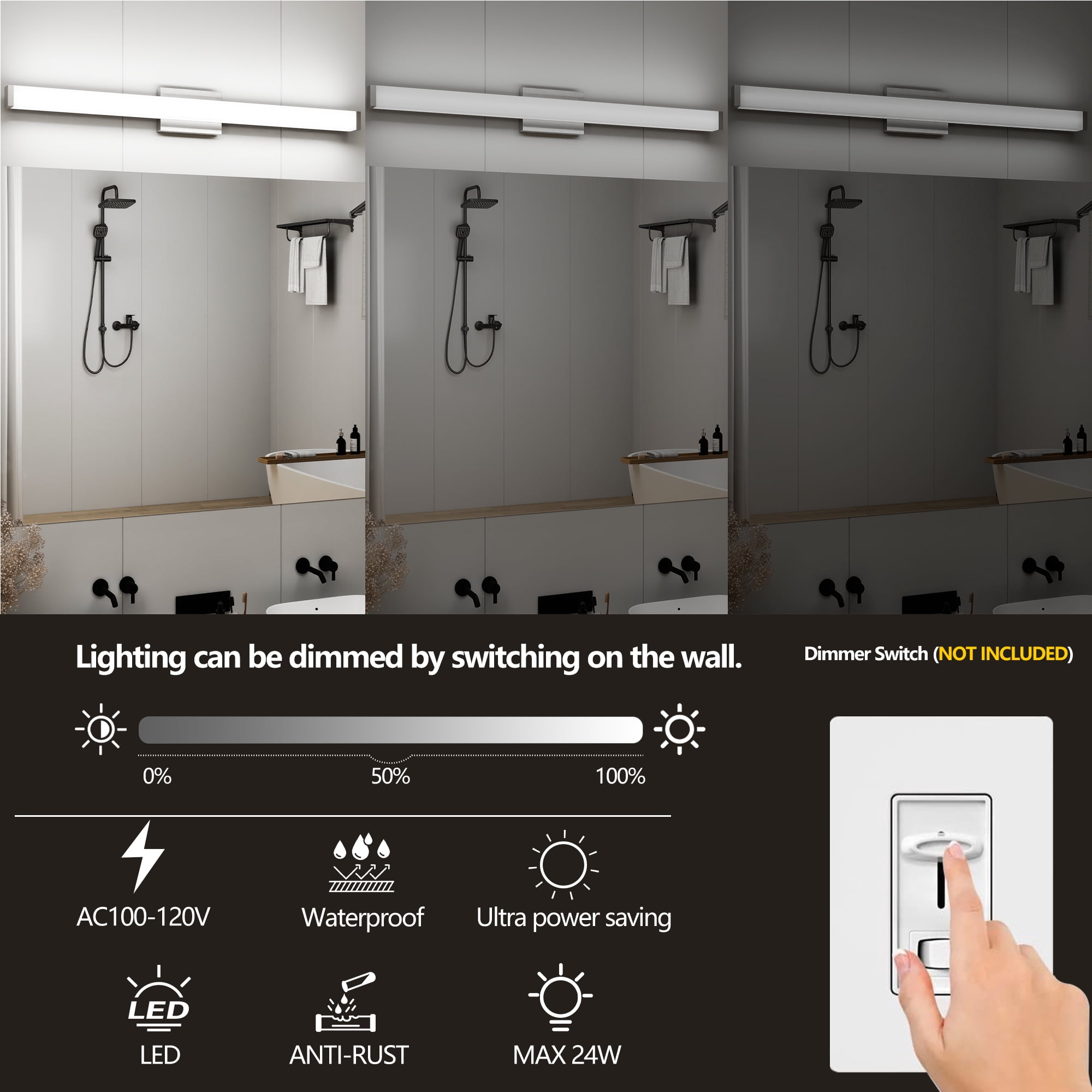 TICOZE 41 Inch Brushed Nickel Modern LED Vanity Light Bar, 24W 6000K Cool White, Energy Saving Bathroom Mirror Light Fixture