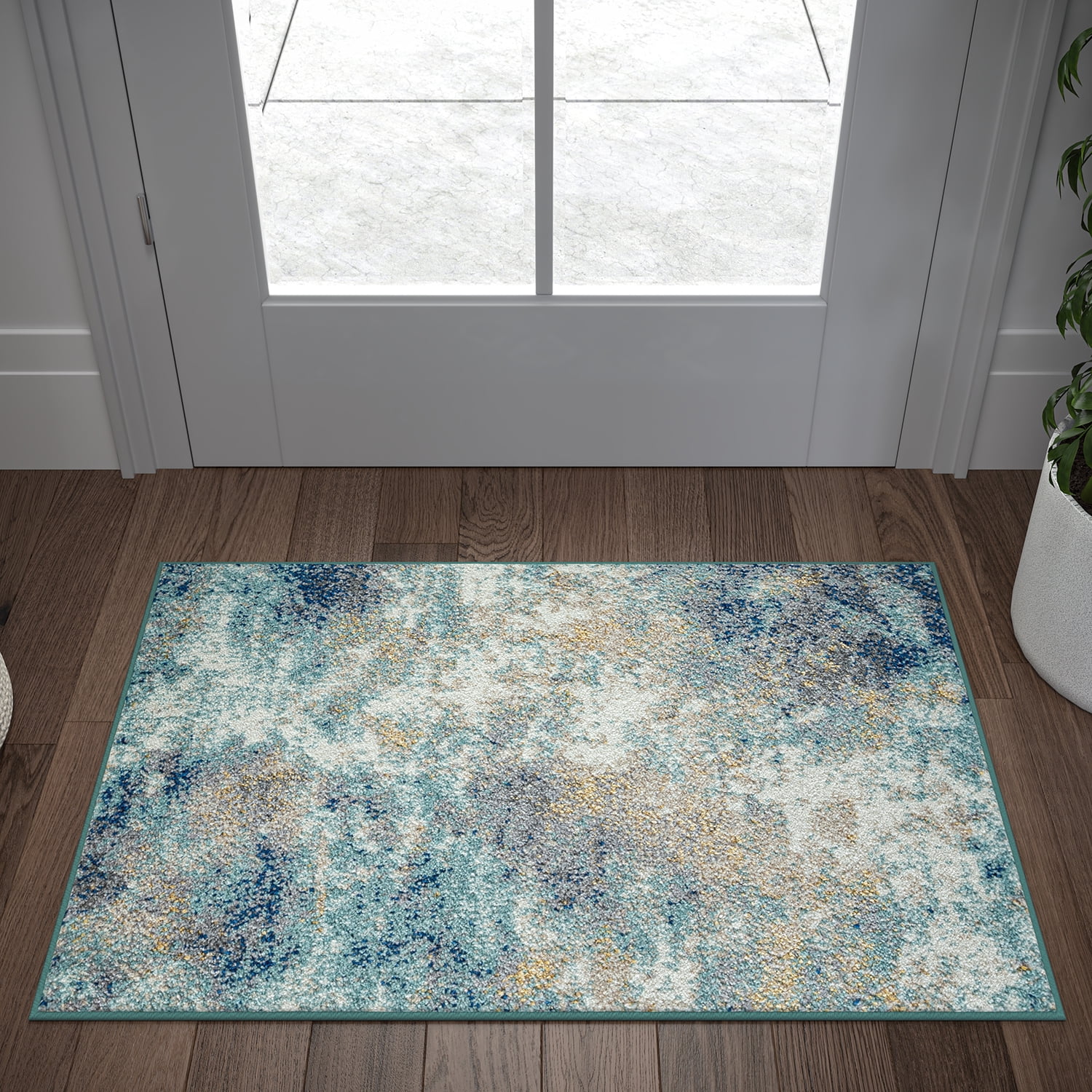 2x3 Modern Aqua Small Area Rug, Throw Mat for Indoor Entry | Ideal for Kitchen or Bathroom Rugs 2' x 3'