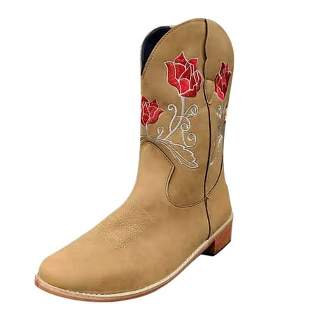 

TAIAOJING Womens Boots Embroidered Ethnic Heel Boots Rose Fashion Boots Style boots Casual Shoes