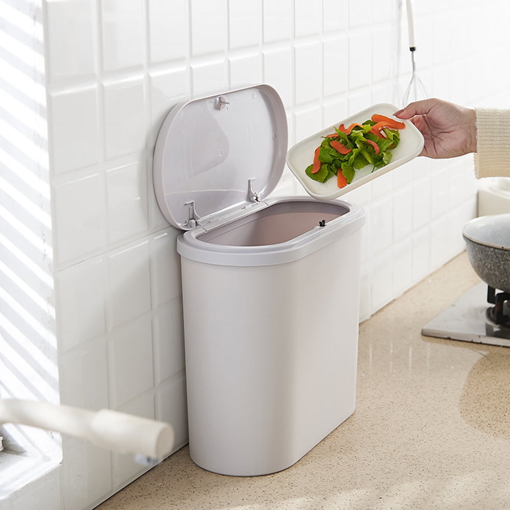 EE_ Narrow Spring Press Open Rubbish Garbage Waste Bin Bathroom Kitchen Trash Ca