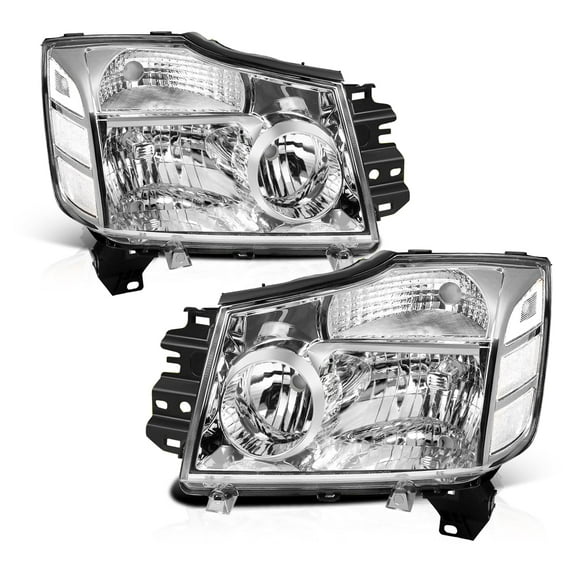 For 2004-2015 Nissan Titan/04-07 Armada Chrome Headlights 04-05 Headlamps Pair