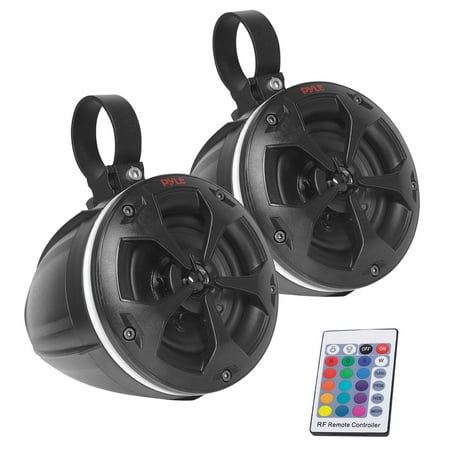 Pyle PLUTV44BTR Compact 2 Way Marine Grade 4 Inch Tower Speakers System Pair with RGB Lights and Remote Control for Power Sport Vehicles