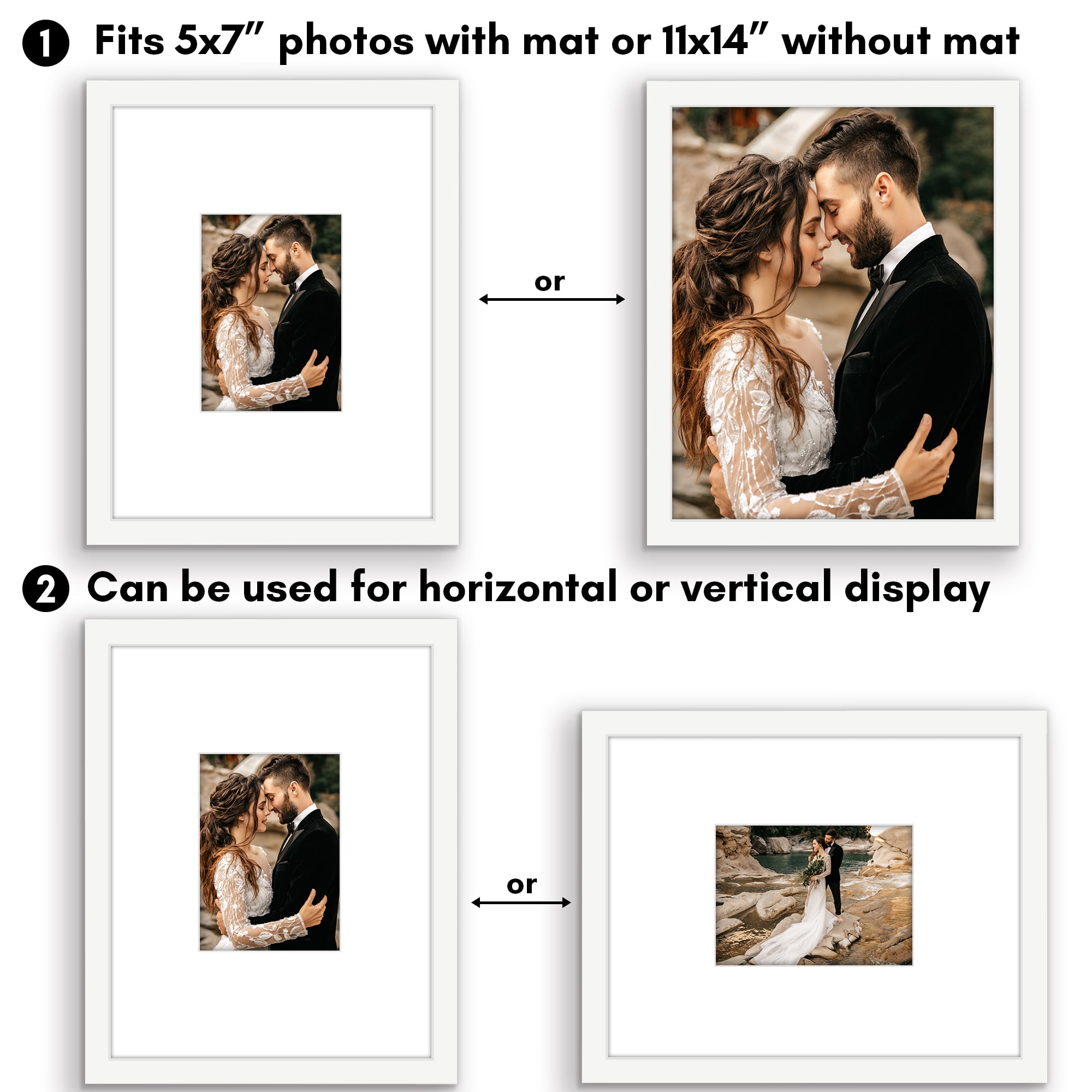 Americanflat 11x14 Picture Frame with Shatter-Resistant Glass with 5x7 Mat Display Photo Signature - White