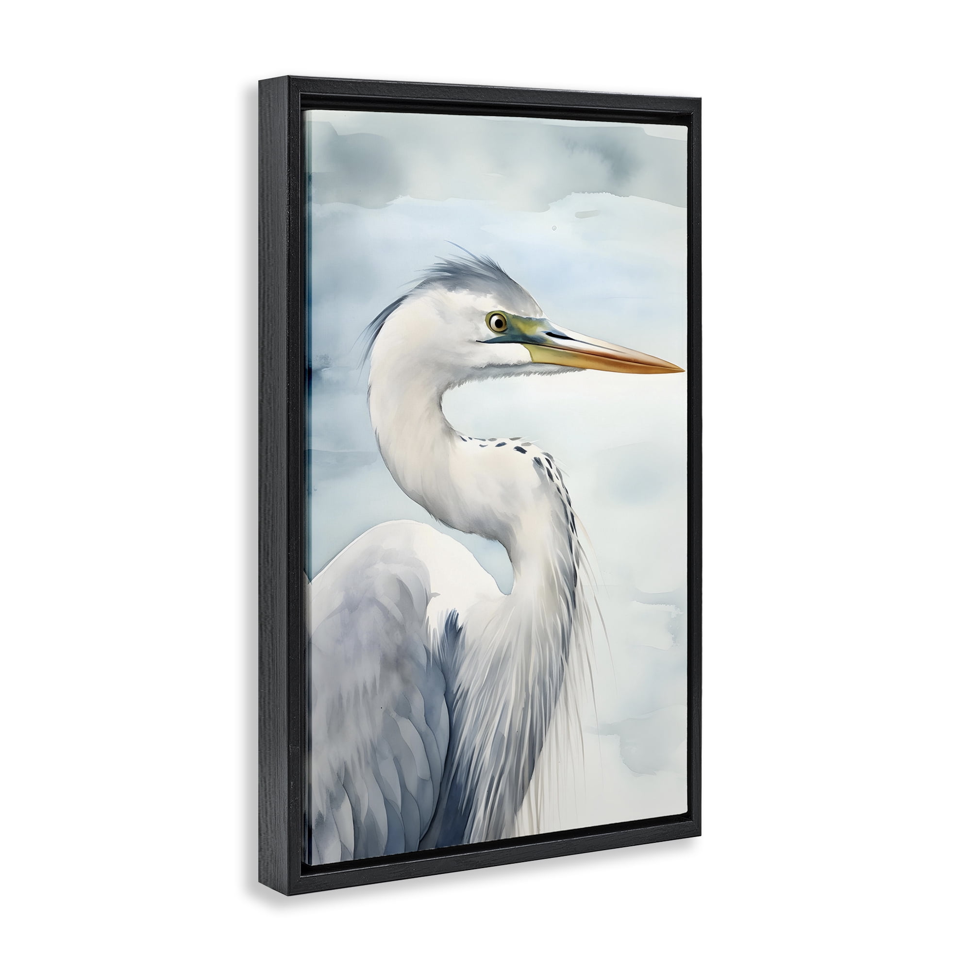 Stupell Industries Serene Beach Bird Animals & Insects Painting Black Floater Framed Canvas Art Print Wall Art, 17 x 25