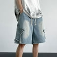 thumbnail image 2 of Mens Casual Shorts Denim Shorts Design Hop Everything Pull Rope Straight Leg Bermuda Shorts Homme Blue M, 2 of 8