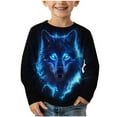 thumbnail image 3 of Trendy Kids Wolf Print Long Sleeve Crewneck Shirt for Boys & Girls Ages 3-14 Years Unisex Soft Polyester Spandex Blend Top Casual Daily Wear Party School Play Fashion Blouse All Seasons Clothing, 3 of 6
