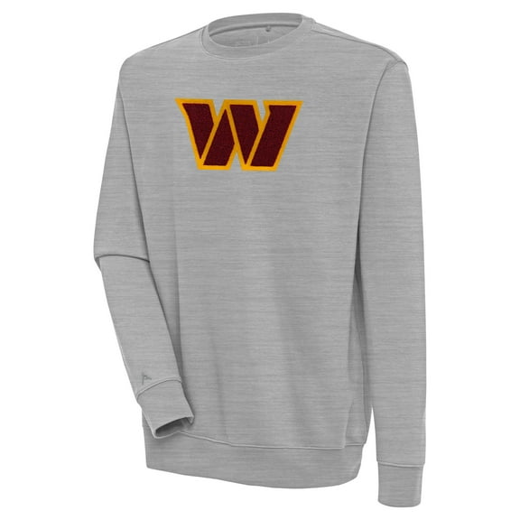 Men's Antigua Heather Gray Washington Commanders Victory Crewneck Pullover Sweatshirt