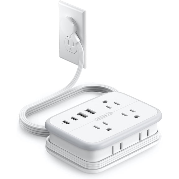 Travel Power Strip, 6 Outlets 4 USB Ports(2 C), 4ft Extension Cord Wrapped Around Small Compact for Travel, Hotel, Cruise Approved, White