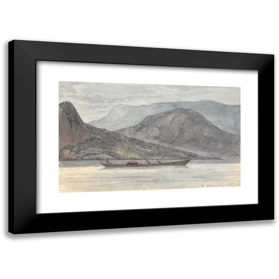 Martinus Rørbye 14x11 Black Modern Framed Museum Art Print Titled - Fjord Landscape with Rowboat (1831 - 1832)