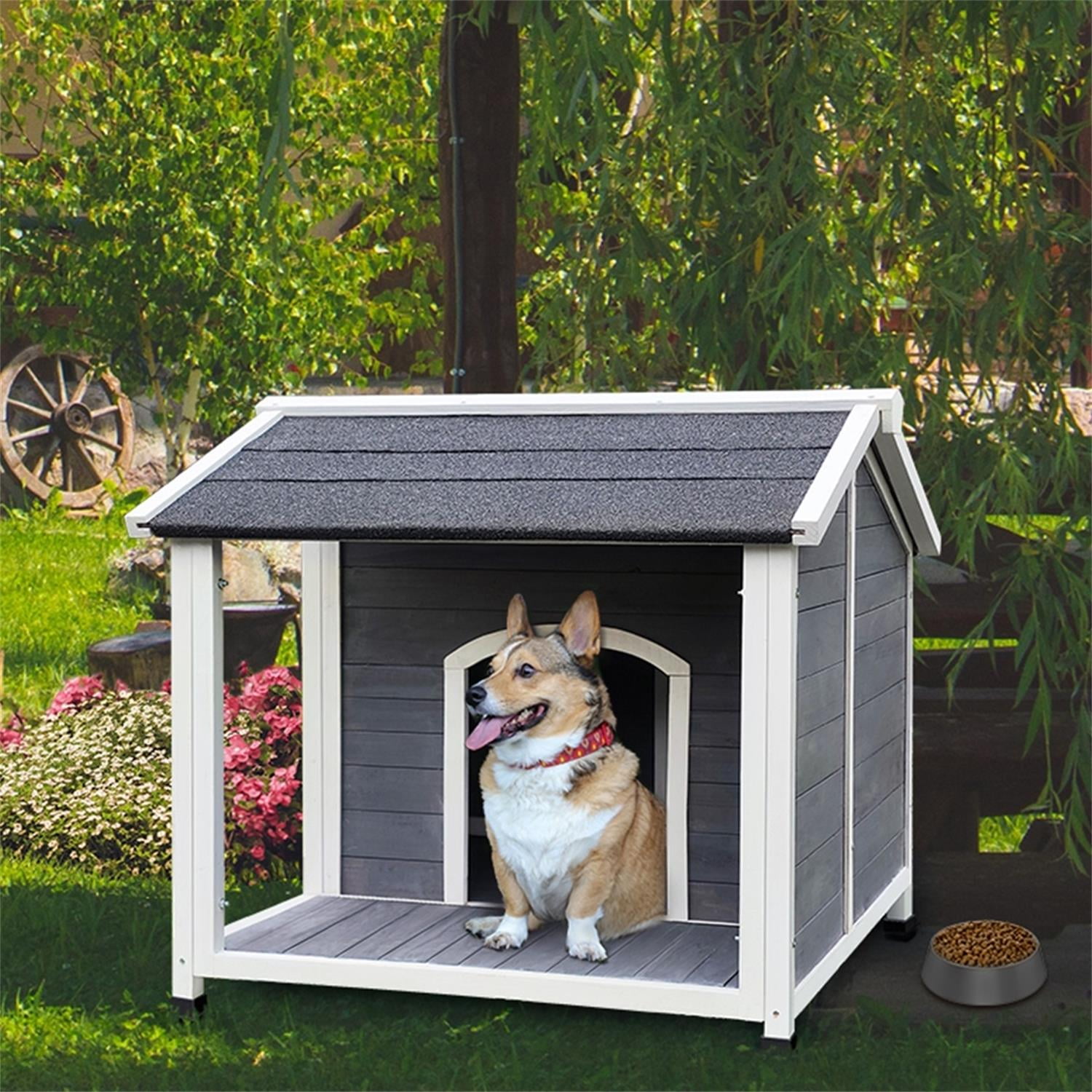 Pefilos 39" Wooden Dog Houses for Medium Dogs Outside, Dog Cage Windproof and Warm Dog Kennel Pet House with Porch Deck, Gray Pefilos 39" Wooden Dog Houses for Medium Dogs Outside, Dog Cage Windproof and Warm Dog Kennel Pet House with Porch Deck, Gray