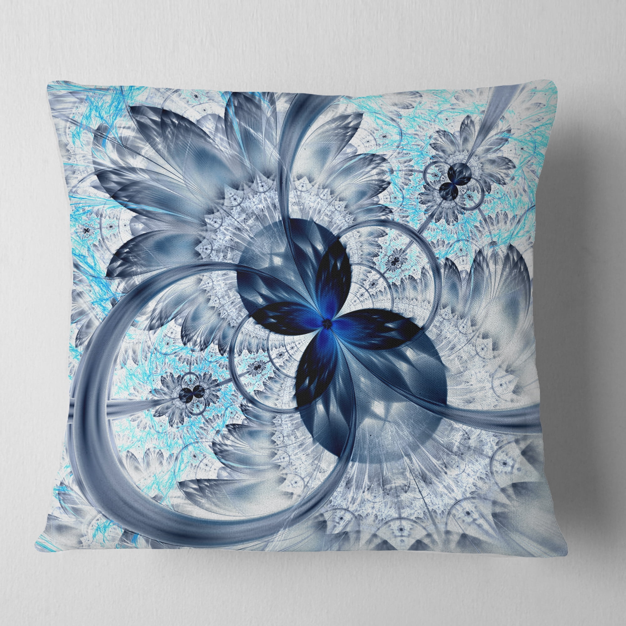 Designart Dark Blue Purple Fractal Flower - Abstract Throw Pillow - 16x16