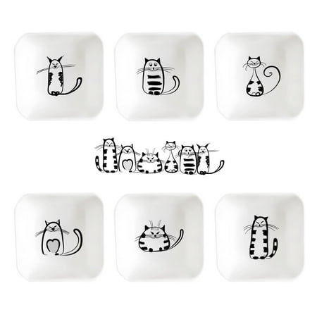 Super Cute Cat Ceramic Sauce Dish,Mini Side Seasoning Dish,Condiment Dishes,Sushi Soy Dipping Bowl,Snack Serving Dishes,Meow Porcelain Small Saucer Set(Set of 6)