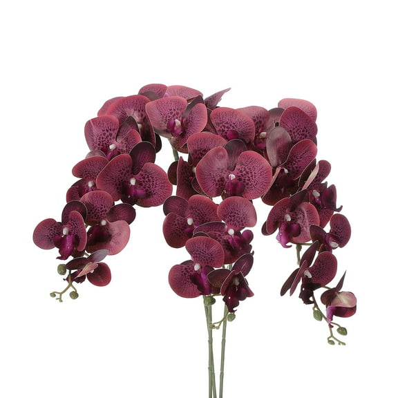 Uxcell 41" 9 Heads Artificial Orchid Stems Fake Faux Phalaenopsis for Vase Home Wedding Decoration, Purple Red 3 Pack