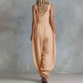 thumbnail image 4 of Women Button Down Cotton Jumpsuits Plain Strap Sleeveless Casual Wide Legs Rompers Loose Overall with Pockets, 4 of 6