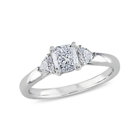 Miabella 1 Carat T.W. Heart and Cushion-Cut Diamond 14k White Gold Three-Stone Engagement Ring