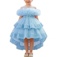 thumbnail image 2 of Flower Girls Dress Tulle Spaghetti Strap Pearl Belt Ruffle Hem Xmas Party Formal Sky Blue 6-9Months, 2 of 7
