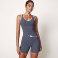 thumbnail image 2 of Women's Contrast Trim Cropped Tank Top with Scoop Neck and Stretch Fit for Yoga and Everyday Wear - Small, Gray, 2 of 7