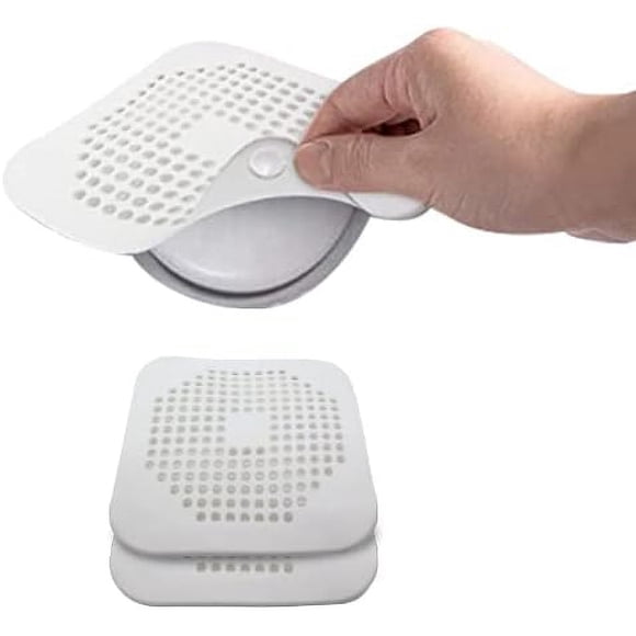 Lot de 2 (Blanc) Attrape-Cheveux pour Drain - Couvercle de Drain Carré en Silicone, Bouchon de Douche en Silicone à Succion pour Cheveux, Facile à Installer pour Cuisine, Baignoire, Évier et Buanderie